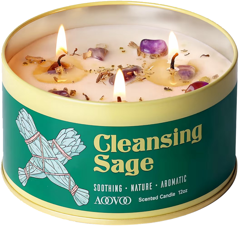 Sage Candle with Crystals